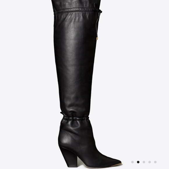 TORY BURCH LILA OVER THE KNEE BLACK NAPPA LEATHER BOOTS SIZE 8 - Picture 2 of 9